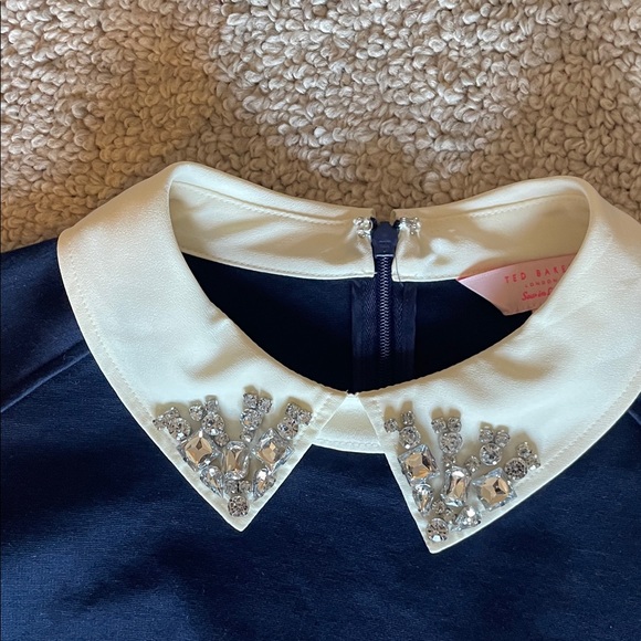 Ted Baker London UK 3 (US6-8) Navy Mini Dress Jeweled collar holiday party dress - Picture 4 of 12
